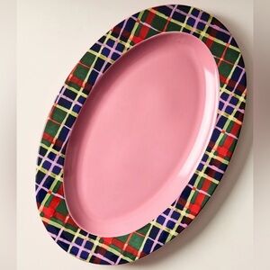 NEW Anthropologie Tartan Stoneware Platter, 15.5”
